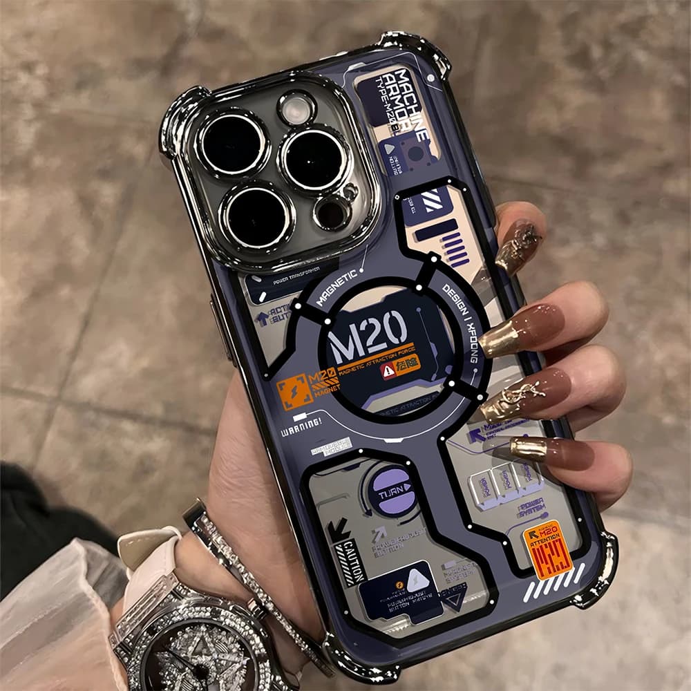 Hot New M20 Circuit Lable Plating Phone Case For iPhone 16e 16 15 14 13 12 11 Pro Max XR XSMax Plus Anti-Fall Airabag Back Cover