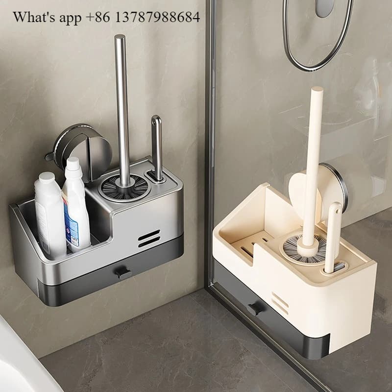 Spazzola per WC con ventosa, senza angoli morti, da appendere alla parete, nuovo contenitore, per la pulizia del WC, gadget