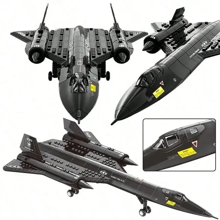 Set di Blocchi da Costruzione Creativi dell'Aereo Spia Militare SR-71 Blackbird, Kit MOC, Mattoncini per Assemblaggio, Giocattoli Educativi STEM, Regalo per Bambini
