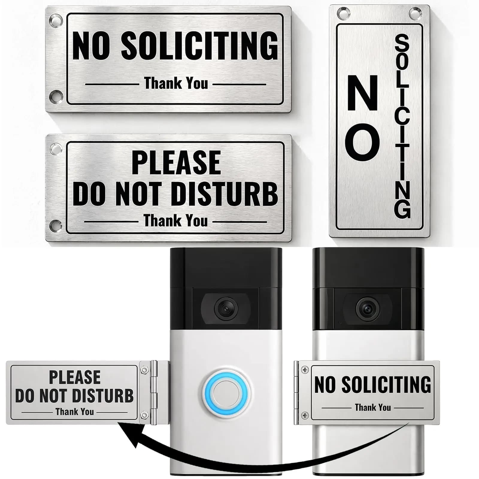 No Soliciting Doorbell Cover Sign, Please Do Not Disturb Video Doorbell Button Cover, Aluminum Anti-Rust Doorbell Sign for Home