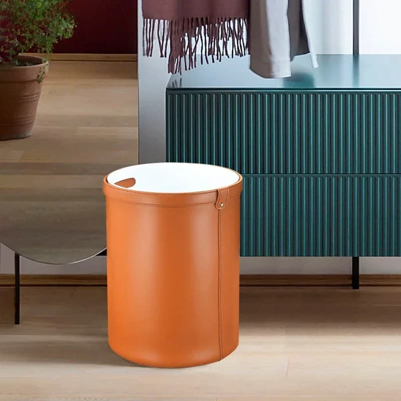 Secchio portaoggetti in pelle di design per camera modello Classificazione domestica di lusso leggera senza coperchio Strumenti per la pulizia del cestino della spazzatura di grandi dimensioni