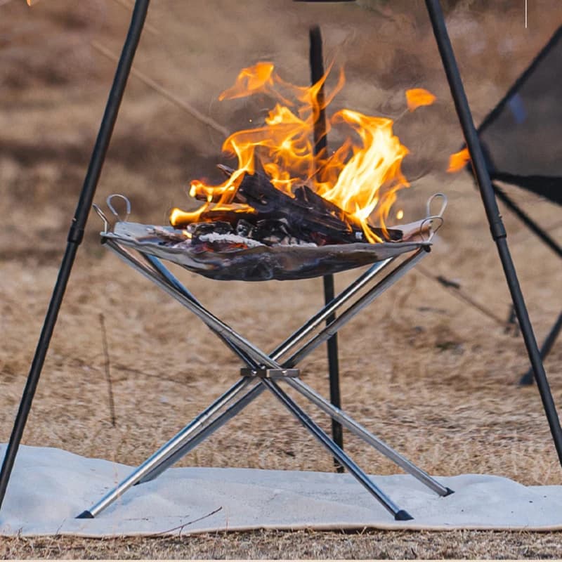 Camping Grills Wood stove support Wood fire protection Stainless steel folding outdoor cooking range