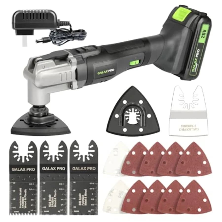 GALAX PRO Power Multi 20V Lithium Ion with 1.3Ah Battery and Charger 3pcs Blade and 10pcs Sanding Papers for Sanding Grinding