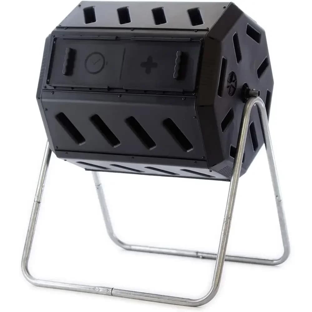 Dual Chamber Recycled Resin Composter, 100% Recyclable, 37 Gallon, Rotating Outdoor Bin for Garden and Yard Waste