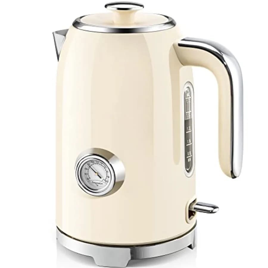 Bollitore Elettrico - Bollitore per Tè da 1,7L con Termometro, Riscaldamento Rapido 1500W, Teiera in Acciaio Inox Senza Fili con LED