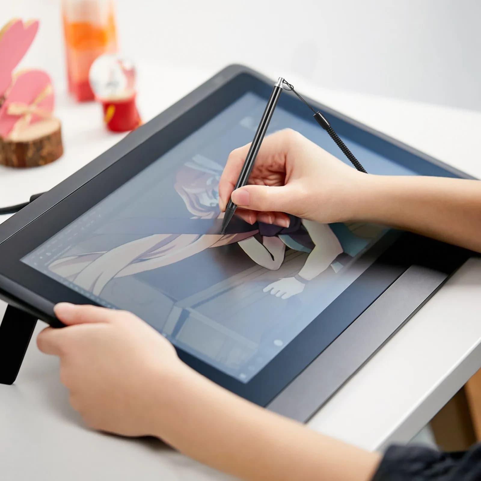 Penna Stilo Resistiva in Metallo con Cordino per Schermi Resistivi, Tablet, Disegno e Schizzi