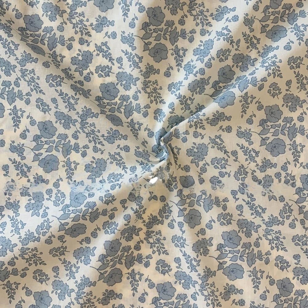 140x50 cm Cotone anni '60 Floreale Elegante Tessuto Vintage Blu e Bianco, per Abiti da Donna Abbigliamento per Bambini e Borse Panno da Cucire