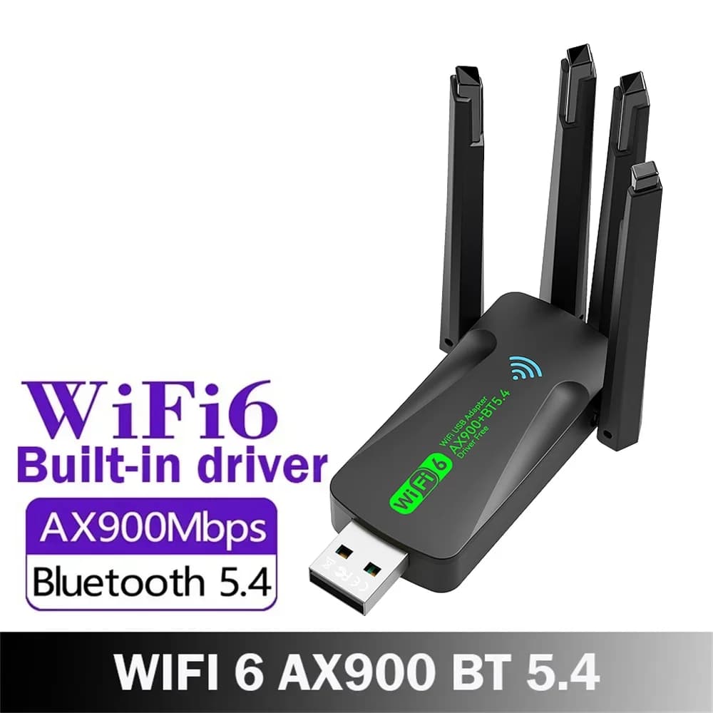 Adattatore USB WiFi 6 AX900 Bluetooth 5.4 Dongle 2in1 2.4G e 5GHz con ricevitore wireless di rete a 4 antenne per Windows 10/11