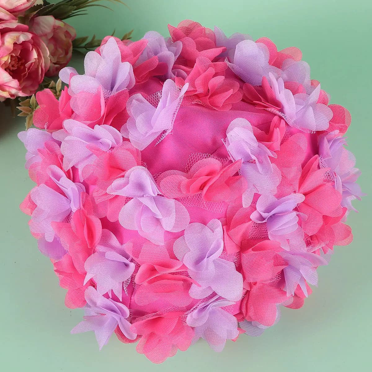 1Pcs Flower Swim Cap Women 3D Comfortable Swimming Ear Protector Swimming Hat for Beach Pool Purple Rose Swim Cap
