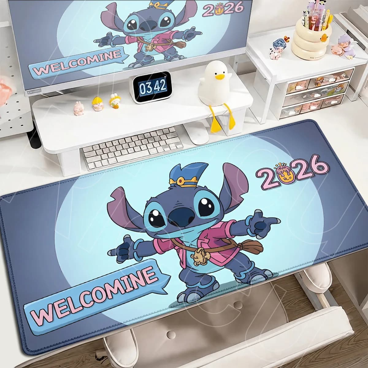 Grande Tappetino per Mouse Kawaii Anime Stitch 900x400mm, Tappetino per Tastiera Computer Cartoon, Accessori per Gaming PC, Stampa HD, Tappetino per Laptop
