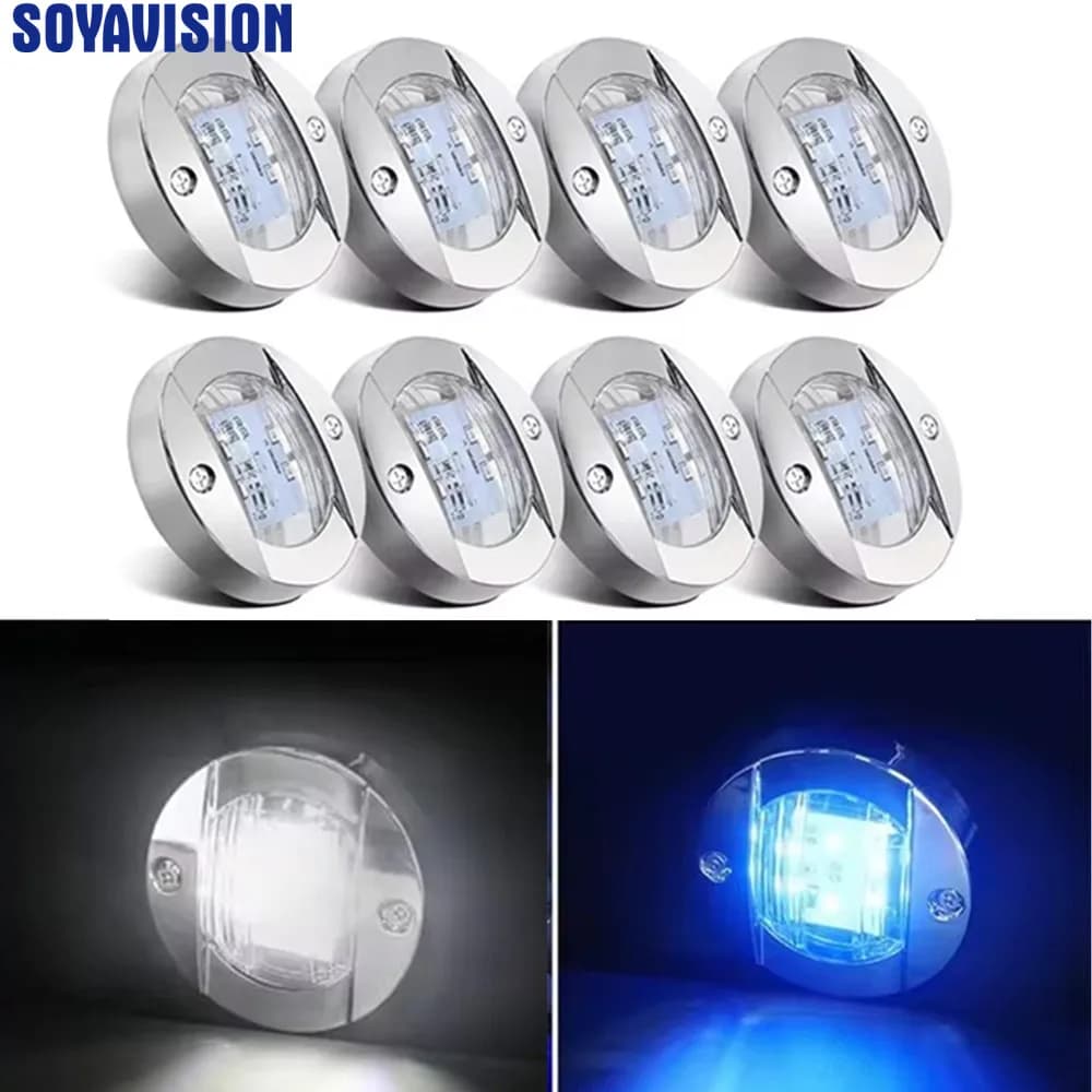 Luci interne per barche Marine bianche/blu 12V LED per ponte per barche luce di cortesia 3 ''luce di navigazione per ancoraggio di poppa di poppa rotonda