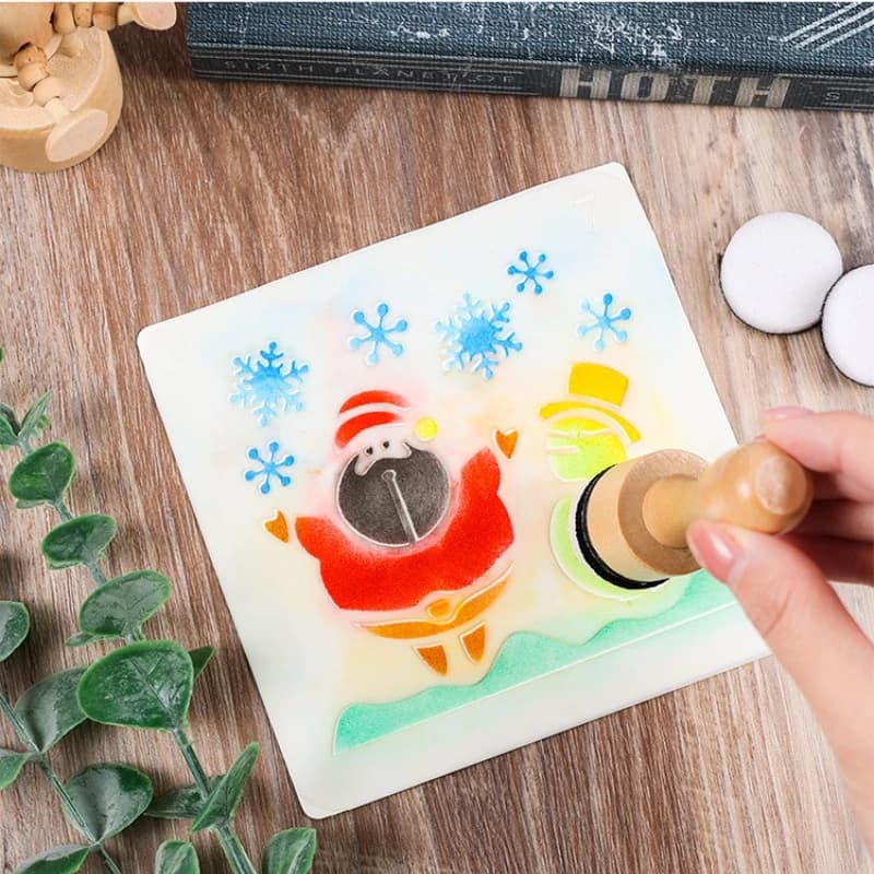 Wood Handle Blank Stamps with Sponge Heads set for Scrapbooking Stamping Painting Artistic Tools Blending Brushes,