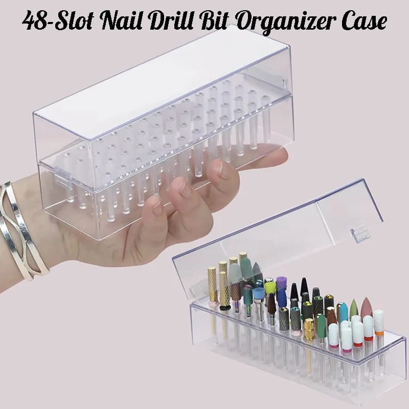 Scatola di immagazzinaggio porta punte per trapano per unghie trasparente da 48 fori per fresa Custodia per punte per unghie antipolvere per accessori per unghie in acrilico