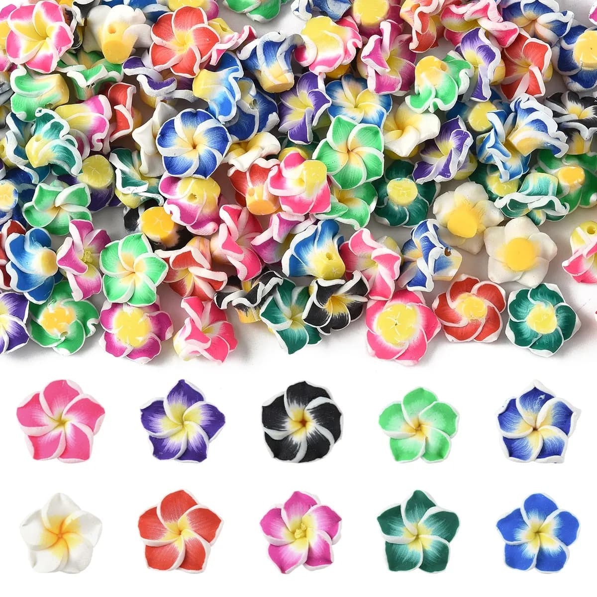 100 pezzi 10 colori fatti a mano in argilla polimerica fiore 3D perline Plumeria per bracciale creazione di gioielli fai da te