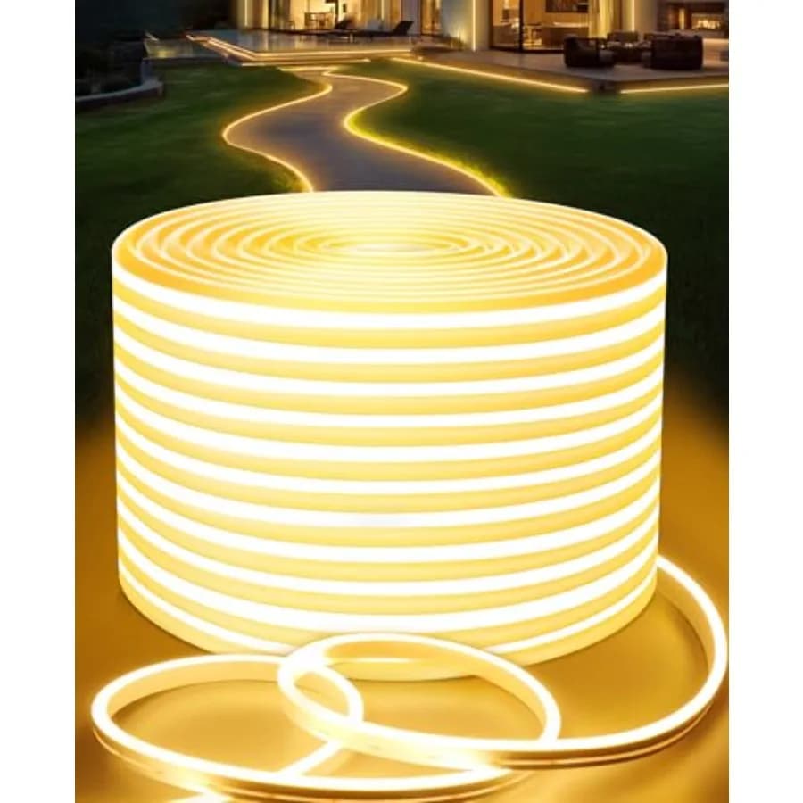 Neon Rope Lights 65.6Ft Waterproof Warm White LED Strip Lights 3000K Silicone Flexible Cuttable 24V Led Lights for Bedroom Outd
