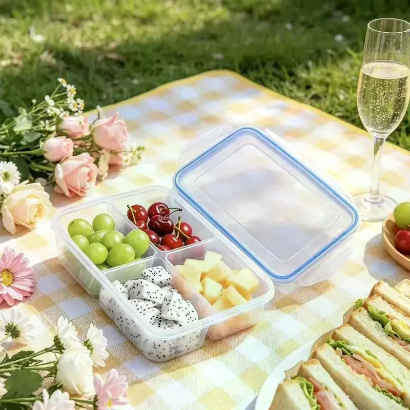 Reusable Plastic Food Storage Containers With Airtight Lids Compartments For Meal Prep Office Lunch Picnic Kitchen Food Storage