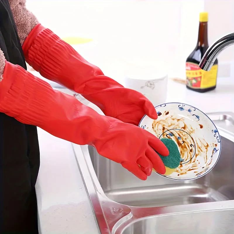 Guanti per Lavare i Piatti e Pulire, Guanti Resistenti ed Estesi per Lavori Domestici in Cucina, Lavaggio e Bucato, Uso Domestico
