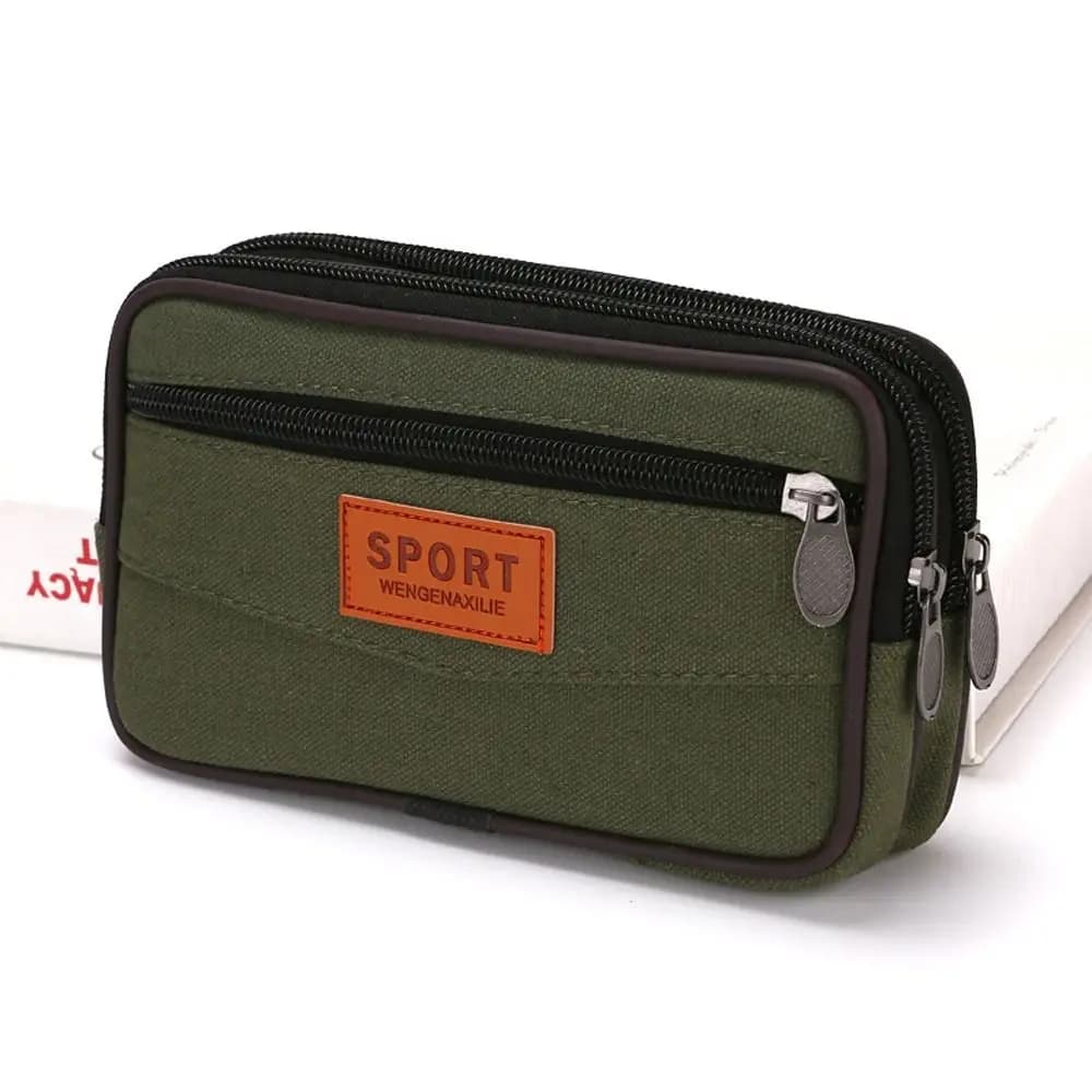 Borsa a tracolla da uomo a doppio strato, marsupio orizzontale/verticale in tela per cellulare, ideale per il campeggio