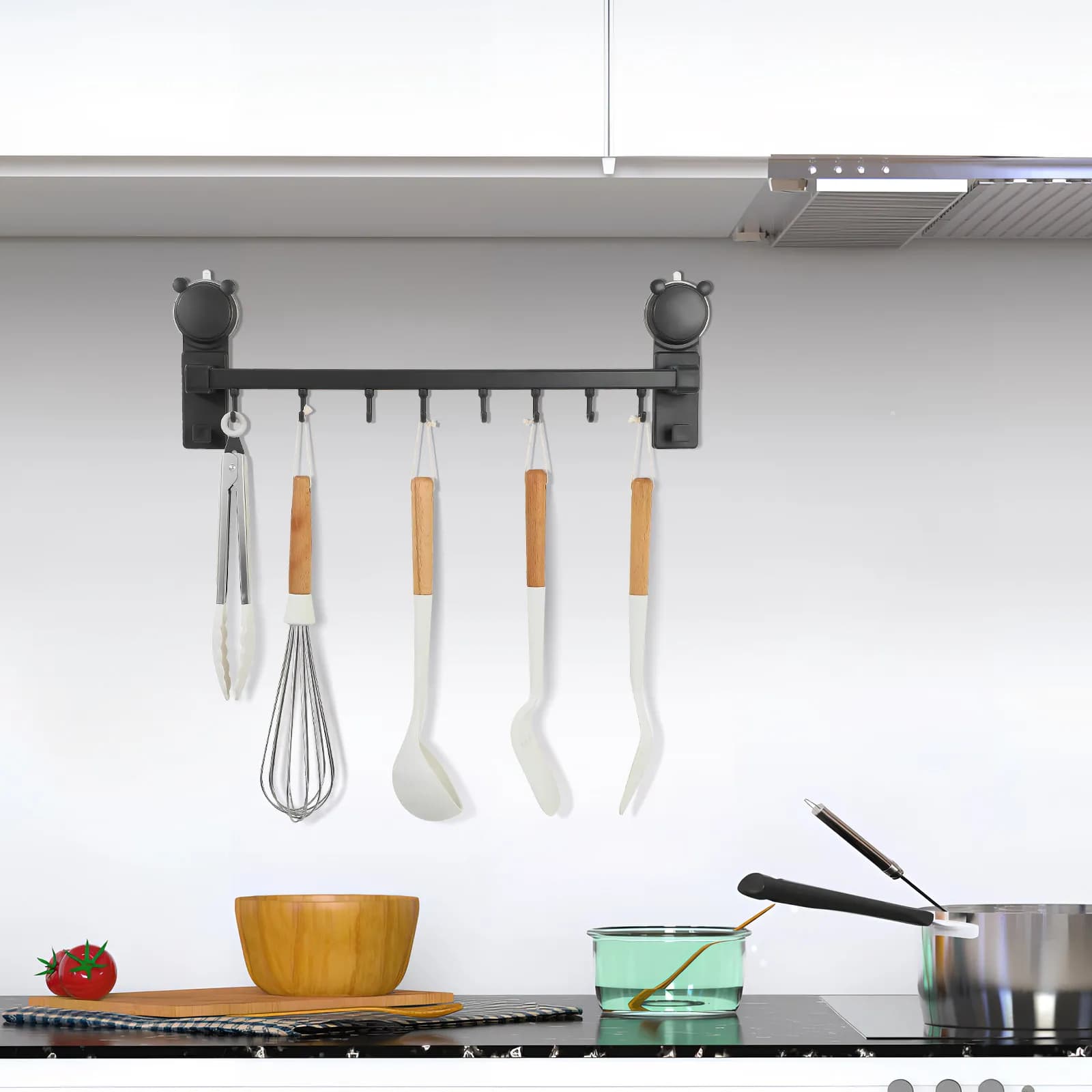Heavy Duty Aluminum ABS Suction Cup Hook Rack for Kitchen Bathroom Shower Towel Utensil Storage No Drill Wall Mount Vacuum Rail