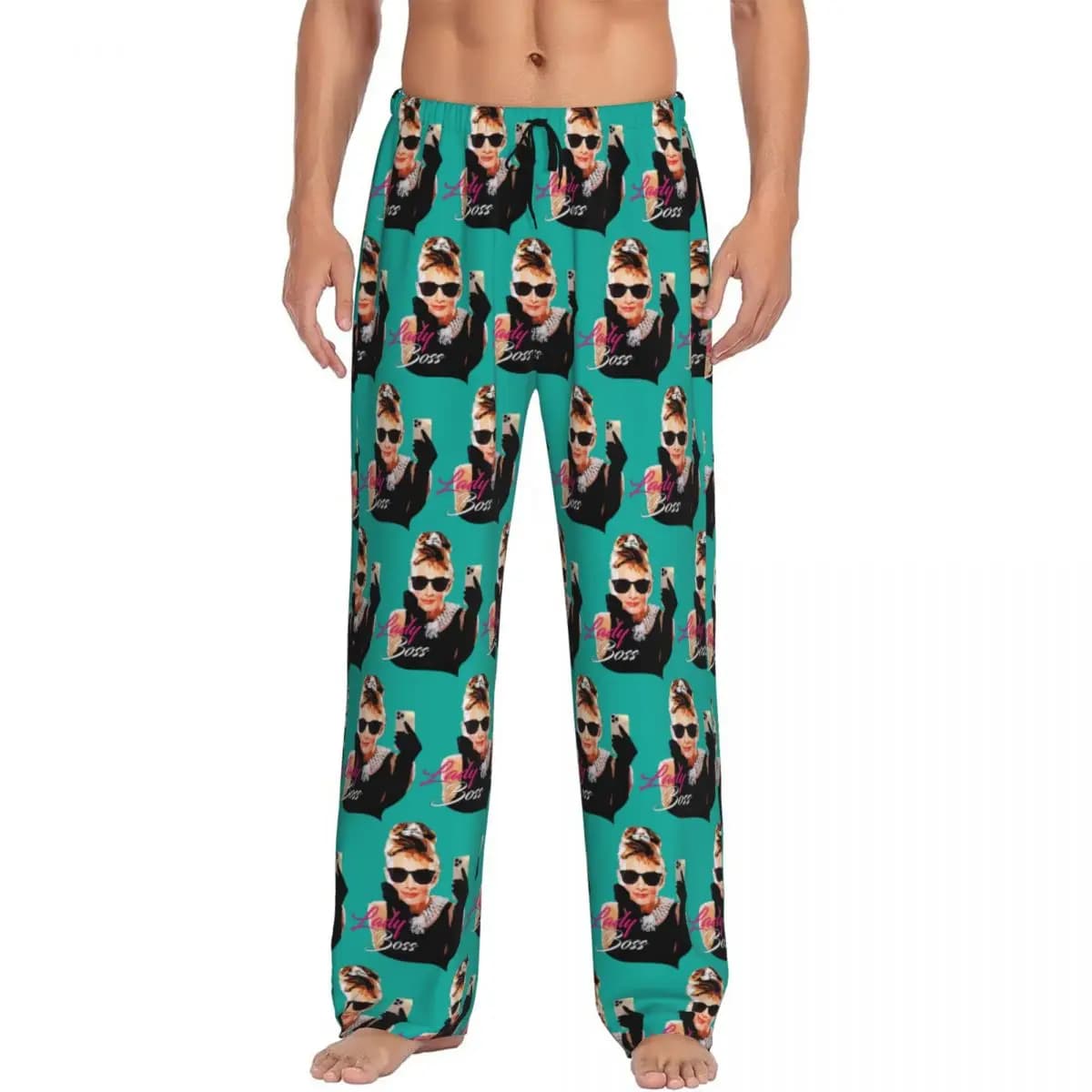 Pantaloni da pigiama personalizzati Hepburn Audrey Hepburn da uomo, pantaloni da notte con tasche