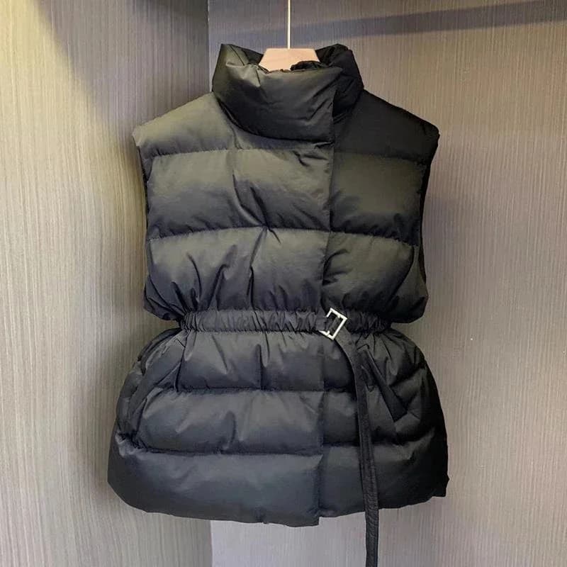 Nuove donne autunnali gilet cintura Casual giacca senza maniche colletto alla coreana gilet elegante caldo inverno moda cappotti con cerniera capispalla