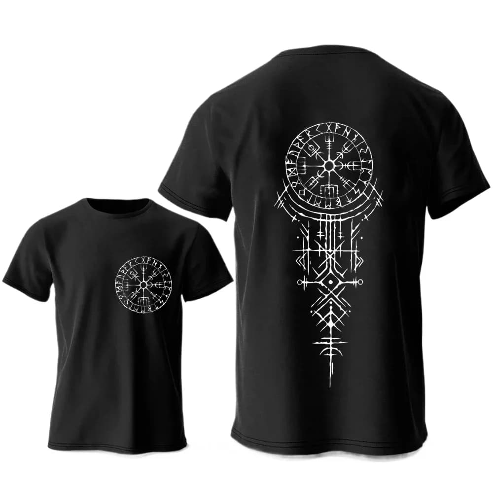 T-shirt con bussola runica vichinga, divertente maglietta da viaggio, top a maniche corte, alla moda, casual, in cotone, stile Harajuku, per uomo e donna, di marca
