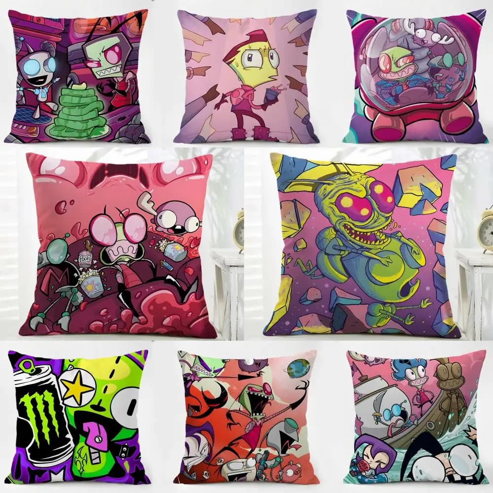 Stylish Quirky Cartoon I-Invader Zims Cushion Cover Iceland Washable Linen comfort for Daily Sofa Bed Home Room Decor