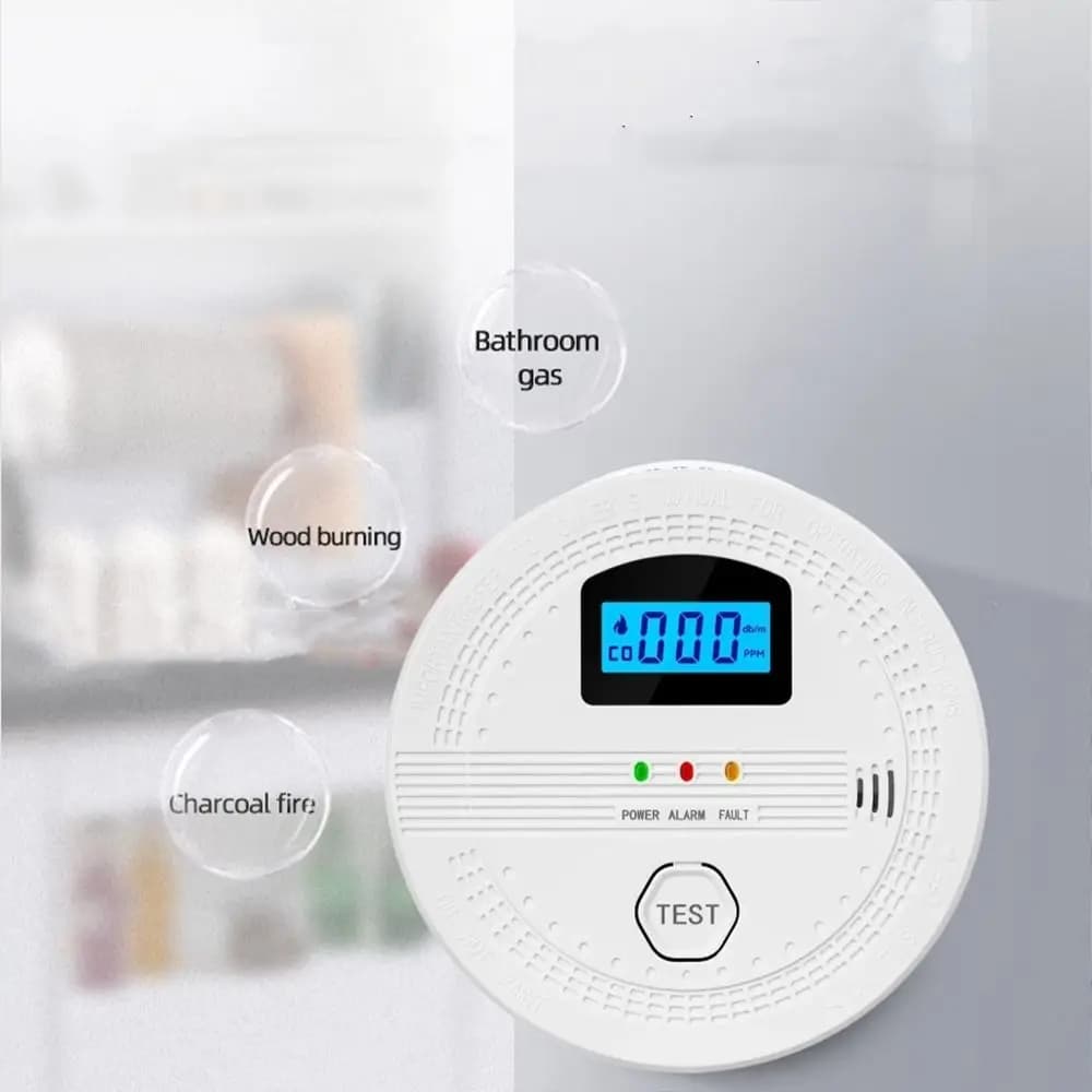 Rilevatore di Fumo e CO 2 in 1 con Display LCD, Allarme Acustico, Indicatore LED, Monitoraggio Gas CO, Alimentato a Batteria, Wireless