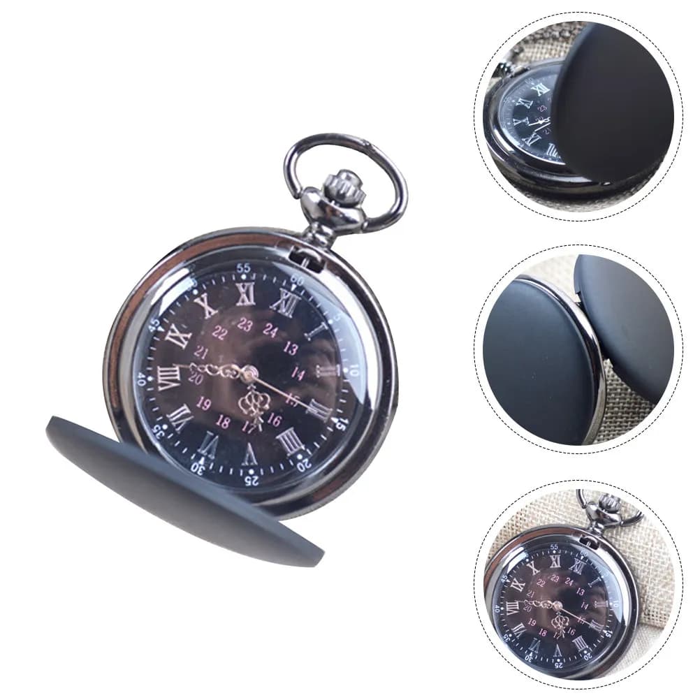 Orologio da tasca al quarzo nero satinato, piccolo, leggero, vintage, portatile, per donna e uomo, con catena, cronometraggio preciso