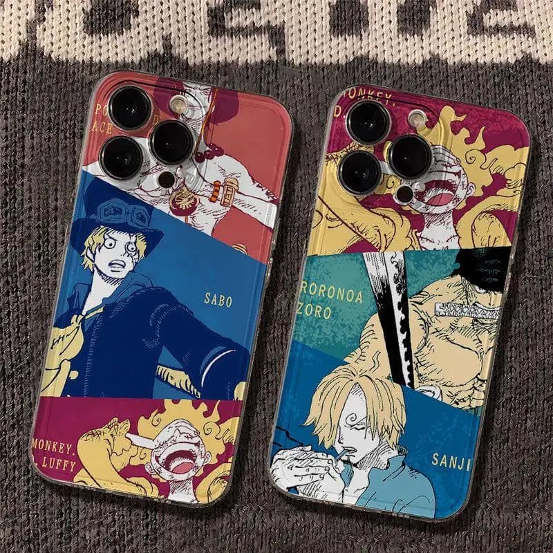 Cover per iPhone One Piece Luffy Zoro Sanji Sabo Ace antiurto morbida per modelli 11 12 13 14 15 16 17 Pro Max Air Plus mini
