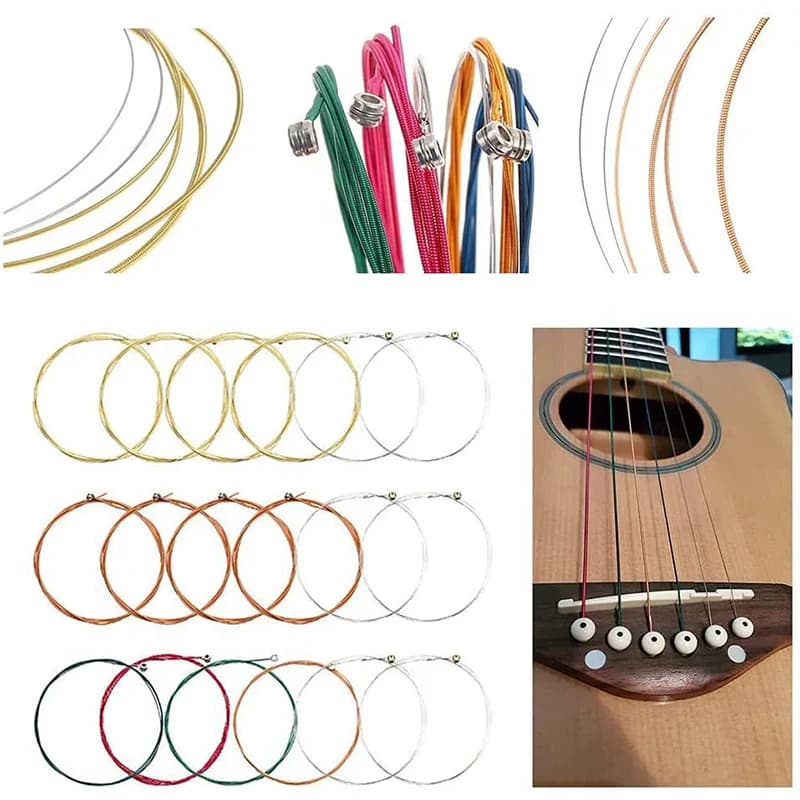 Kit di accessori per chitarra acustica da 48 pezzi/set: capotasto, corde, plettri, avvolgicorde, perni del ponte, sellini - Kit completo per la cura della chitarra per principianti