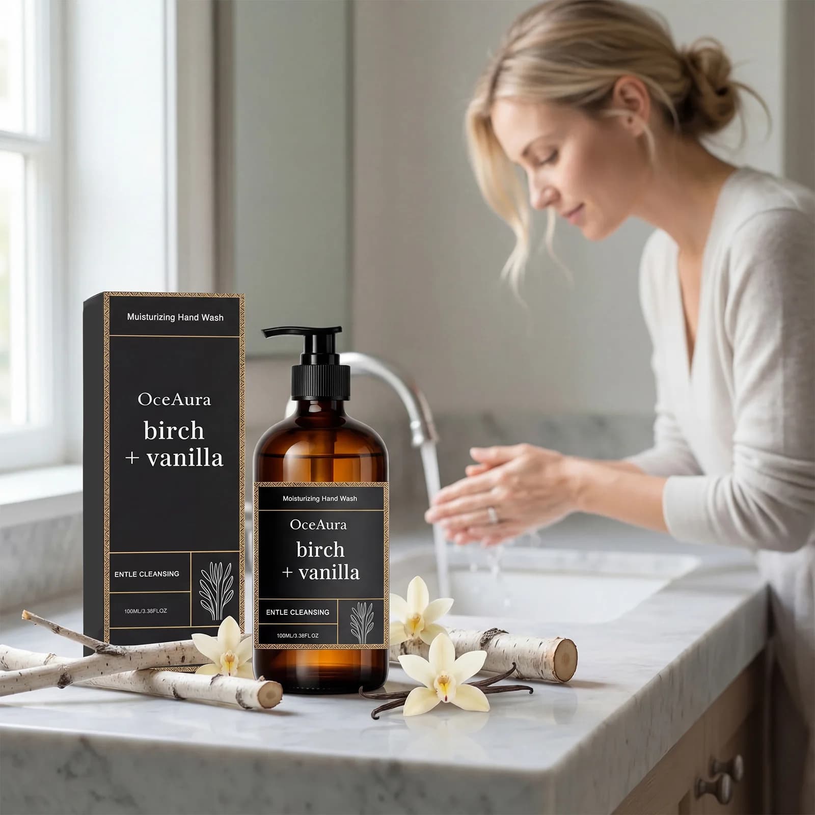 Sapone Liquido Idratante per Mani con Estratto di Vaniglia, Detergente Delicato per Uso Quotidiano, Cura delle Mani Morbide per Tutta la Famiglia