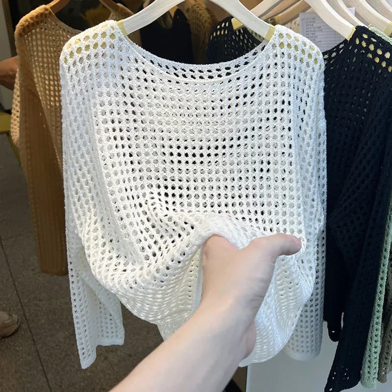 Women's Knit sweater, Fashion pullover with Long Sleeves with Solar Protection, O-necked sweater, Women's Top, Knitwear Q3446