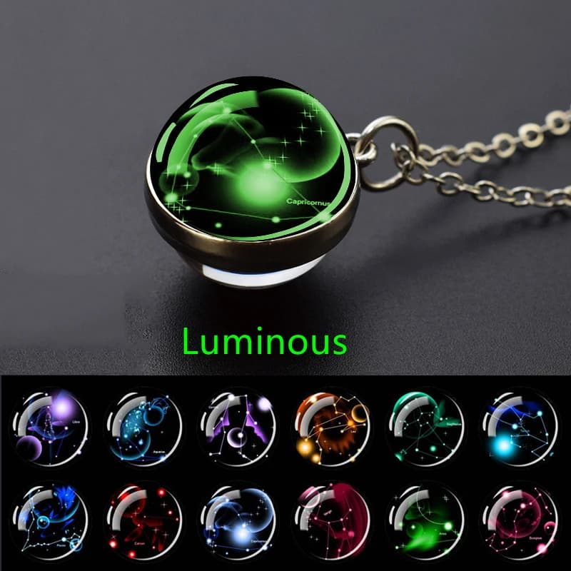 Collana con 12 Costellazioni, Ciondolo in Vetro Luminoso con Zodiaco, Regalo di Natale per Uomini e Donne