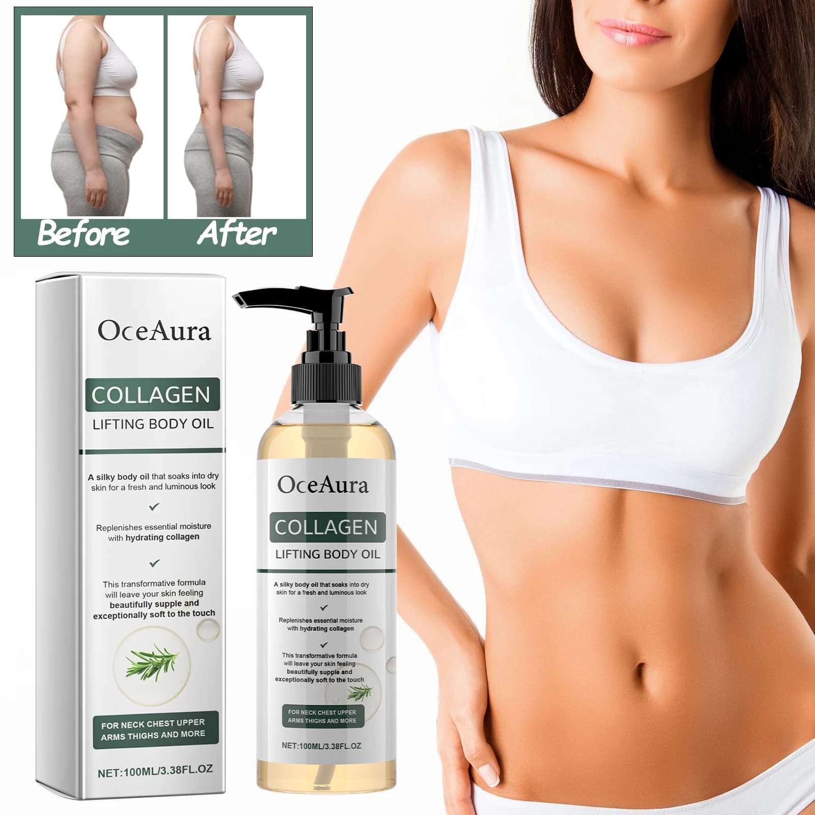 Oil Body Collagen Rassodante, Compact Body Oil, Hydrating Massage Oil, Woman Body Oil, Collagen to Rassodare Skin