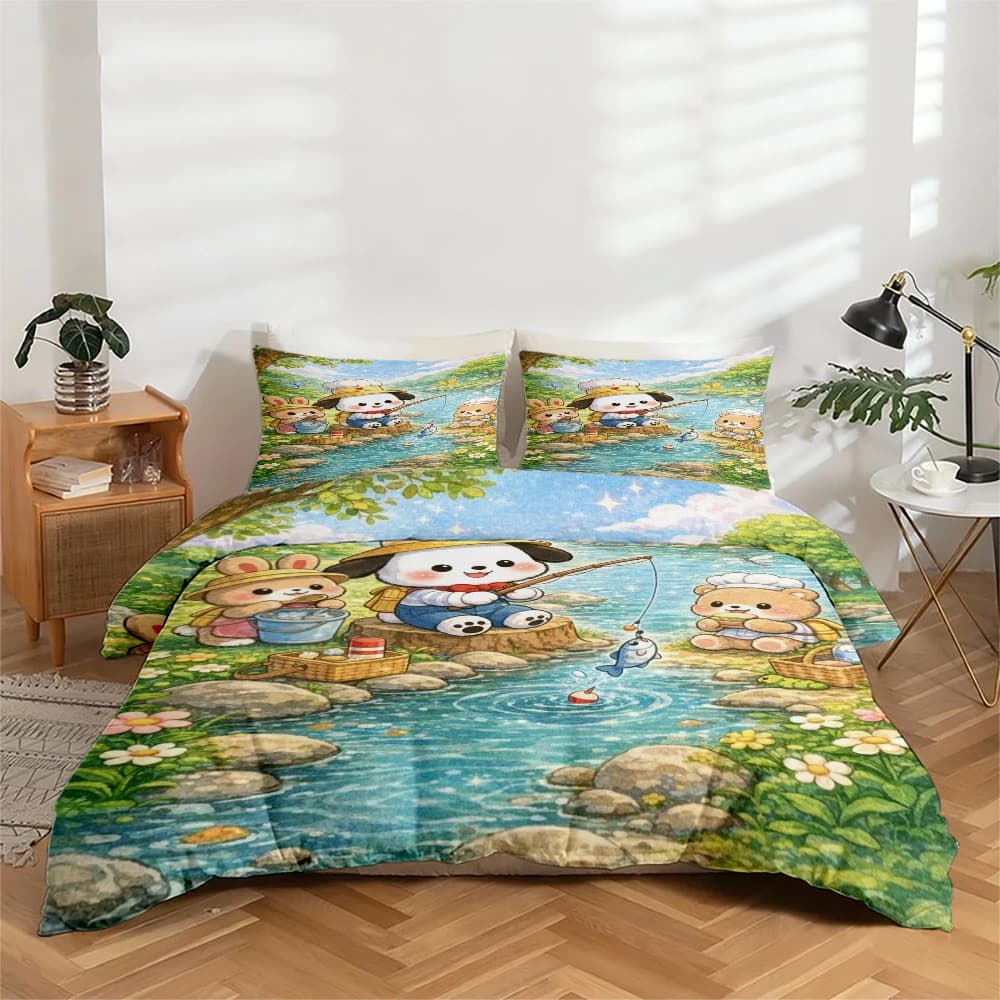 Set di biancheria da letto stampata digitalmente ad alta definizione in 3 pezzi, set copripiumino con ampie fantasie di cuccioli, conigli e orsi, include 1 copripiumino + 2 federe, adatto per camere da letto, camere per gli ospiti e decorazioni per la casa, copripiumino + federe in fibra di poliestere, biancheria da letto ultra morbida, tessuto spesso, adatto a tutte le stagioni, lavabile in lavatrice