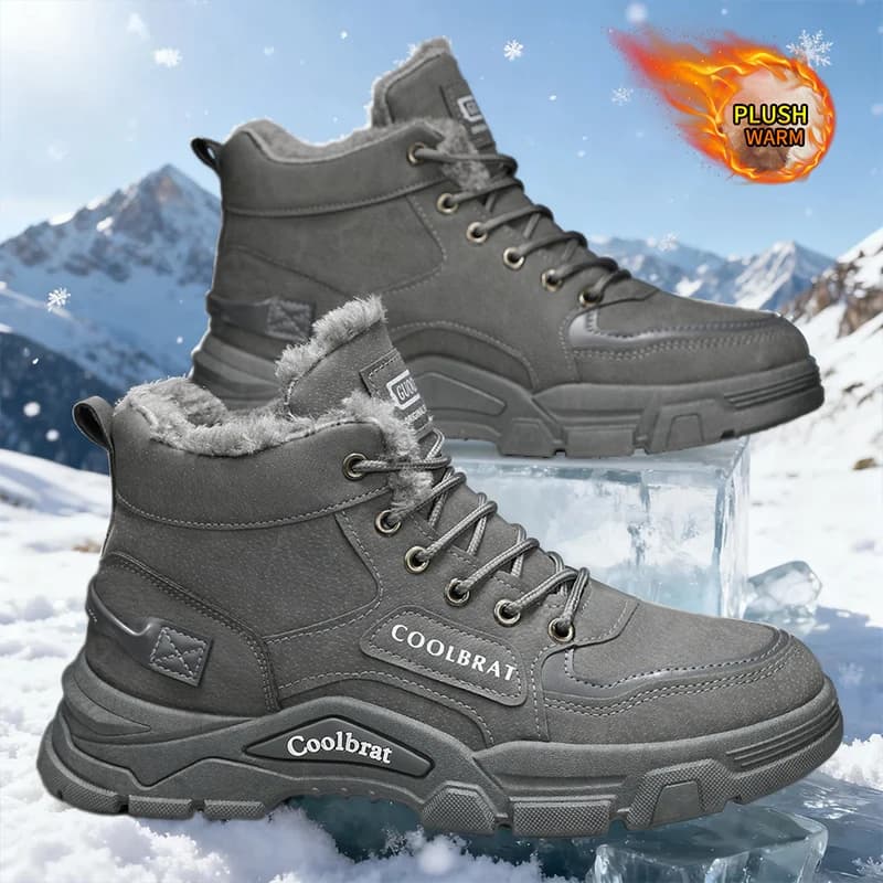 Stivali sportivi casual alti alla moda da uomo - Stivali da neve foderati in pile stile moto, stivaletti da trekking su strada all'aperto