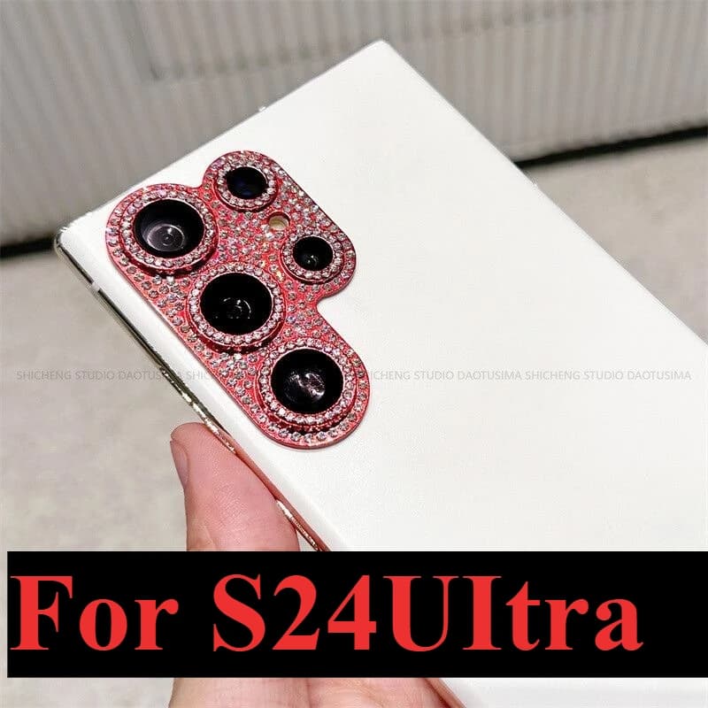 Protezione per obiettivo fotocamera con diamante bling lucido per Samsung S24 Pellicola protettiva per schermo in metallo con strass ultra per Galaxy S24U