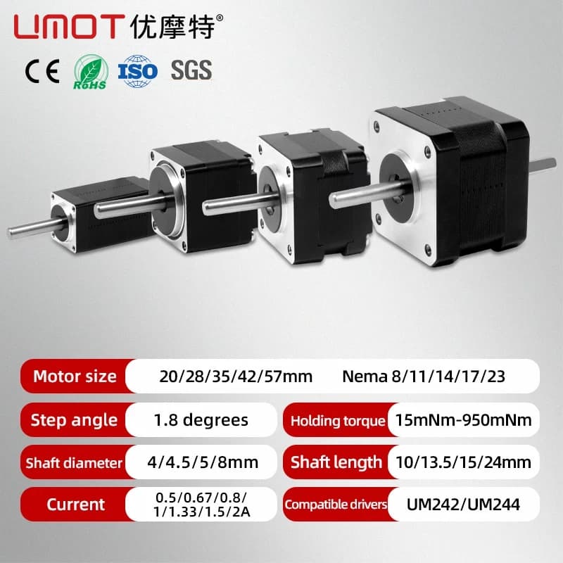 Stepper Hybrid Motor UMOT DC 20/28/35/42/57mm Nema 8/11/14/17/23 with Double Shaft Optical Axis for 3D Printer