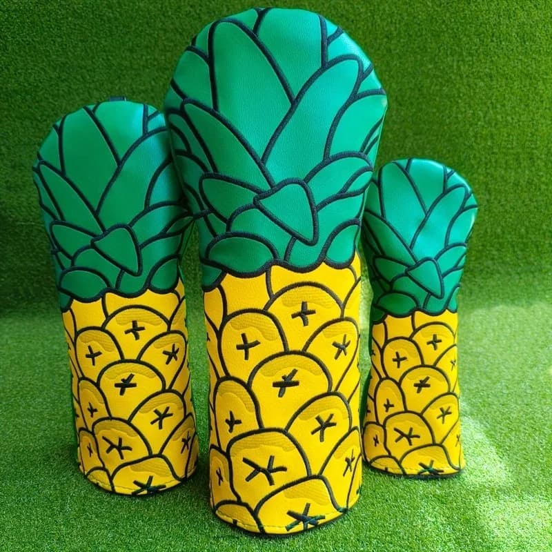 Copritesta per mazza da golf ananas con fodera in peluche spessa - Design ananas resistente - Base bianca con squame di ananas