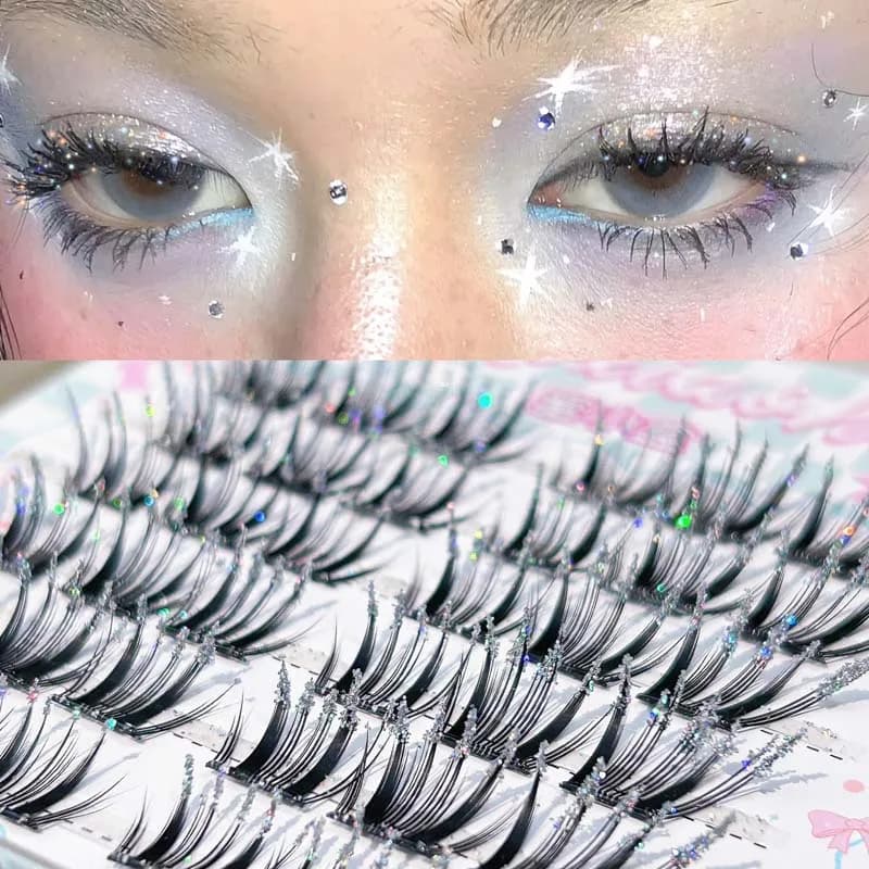 Mixiaohe Ciglia Finte Moda Coreana 48/36 Cluster Ciglia Finte Strass Autoadesive - Stile Cielo Stellato Luminoso, Fata Occhio di Volpe, Estensioni Ciglia Naturali, Cosplay Anime e Abbigliamento Quotidiano