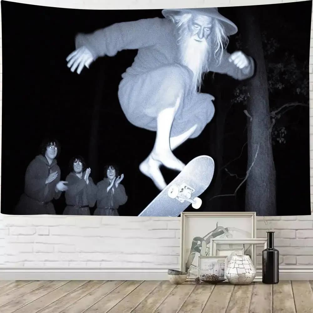 XXL Popular Funny Meme Tapestry Wall Hanging, Funny Wizard Gaming Skateboarding Tapestries, Cool Meme Aesthetic Room Decor