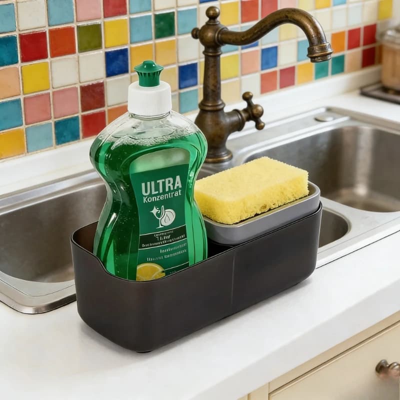 Dispenser di Sapone da Cucina con Porta Spugna, Organizzatore da Bancone, Porta Bottiglie per Sapone Liquido, Shampoo, Lozione, Scaffale per Bagno e Cucina