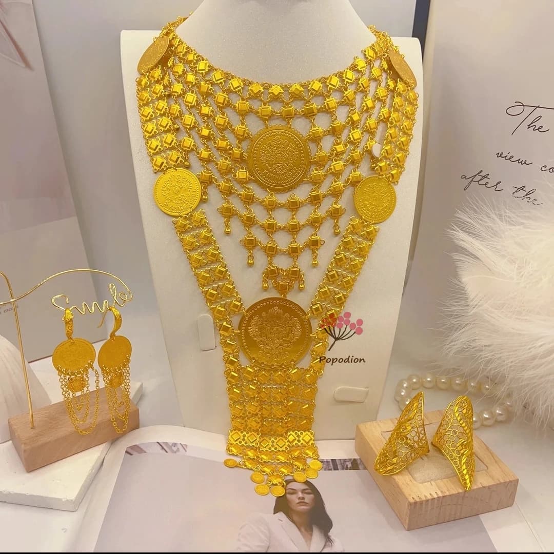 New Dubai 24K placcato oro da sposa gioielli da sposa collana orecchini anello da donna accessori per abiti gioielli Popodion YY10438