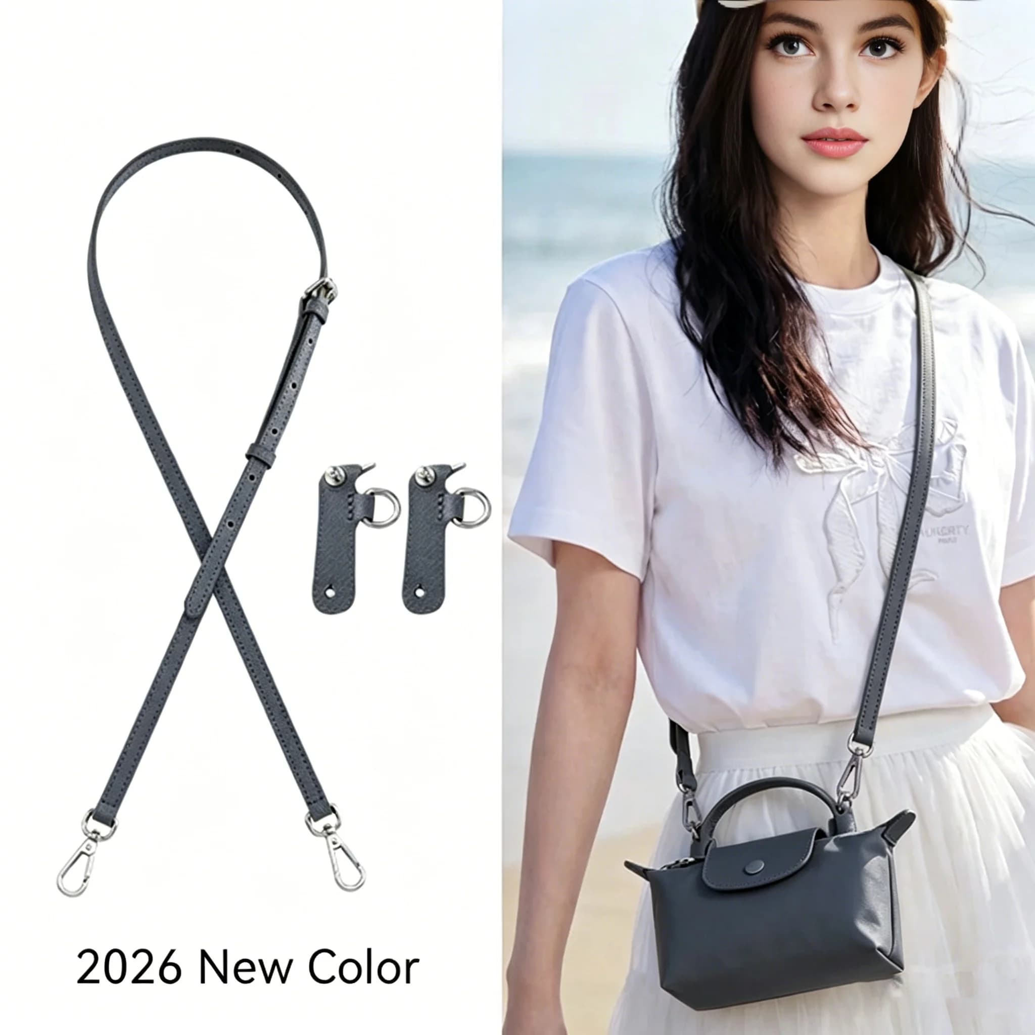 Two Layer Cowhide Bag Strap for Longchamp Mini Anthracite 2026 Durable Without Punching Modification Bag Accessories