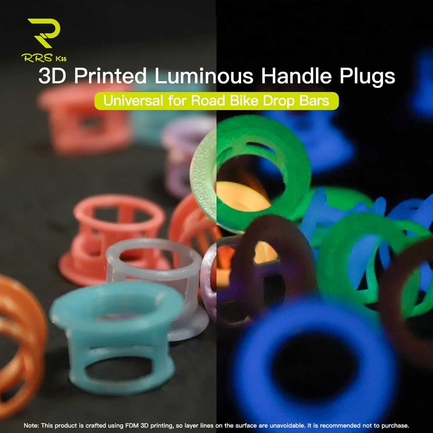 Rrskit Manubrio per bici da strada Tappo terminale luminoso stampato in 3D Barre di caduta per bici da strada nottilucenti Tappi per maniglia ultraleggeri universali