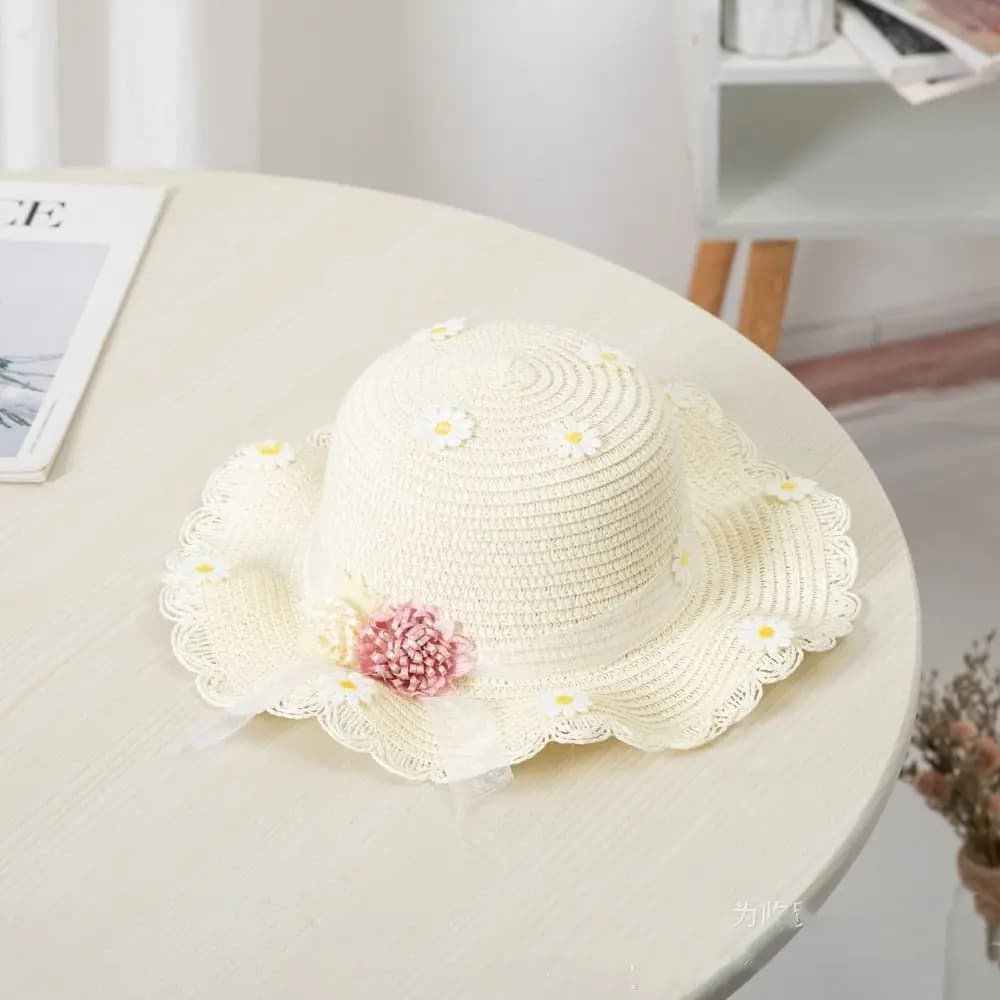 Travel Wide Brim Children'S Fisherman Hat Children Beach Hats Straw Bag Cap Set Sun Hat
