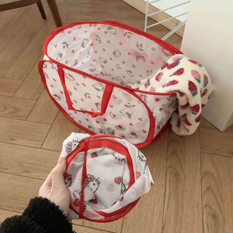 Hello Kitty Mesh Laundry Basket, Foldable Household Laundry Basket, Large-Capacity Breathable Storage Basket