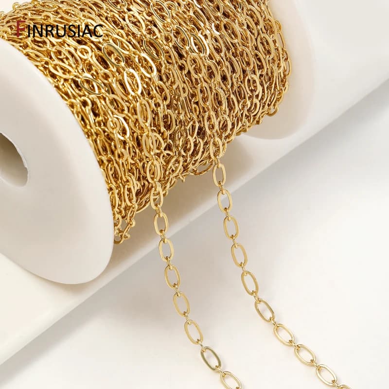 Catene per collane a maglie rotonde in ottone placcato oro 14 carati, catenelle per gioielli fai da te, collane, braccialetti, accessori per la creazione di