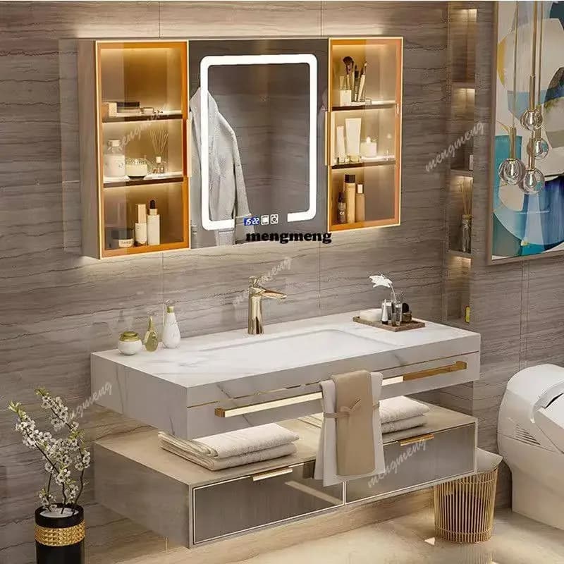 Organizzatore a Specchio F182 per Bagno, Armadietto per Profumi, Cosmetici e Gioielli, Scaffali Moderni per Trucchi, Archivio per la Casa